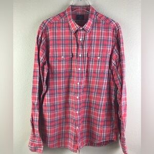 Untuckit Red Plaid Casual Long Sleeve Shirt Men’s Large Tall Slim 100% Cotton